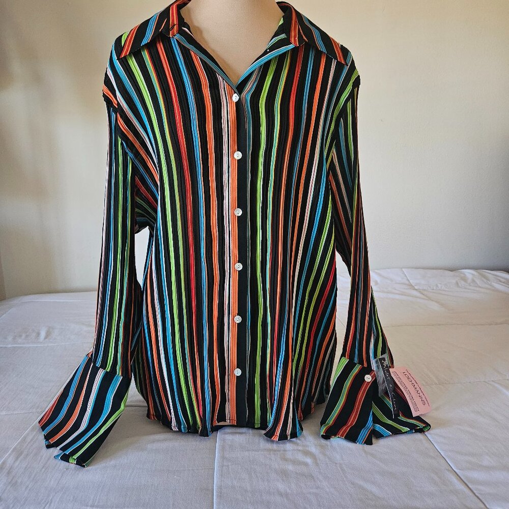 Violet & Clarie Elegant Striped LS Shirt - 1X - NWT